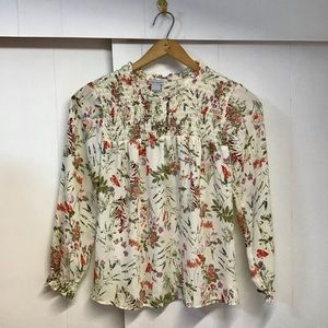 Cottage Core floral boho blouse Paraphrase gathers and long sleeves ruffle cuffs